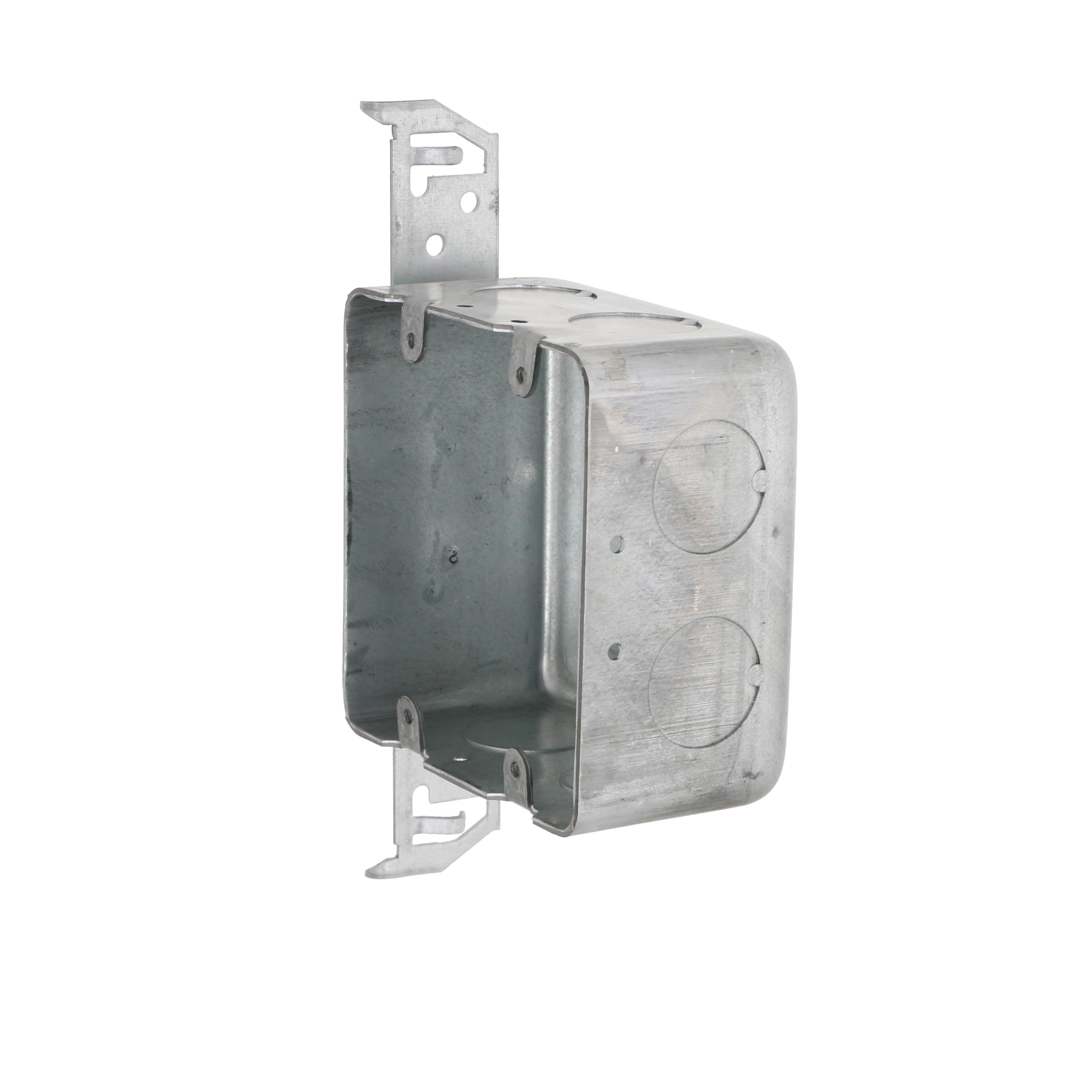 Hubbell Raco 685 2-Device, 2-1/8-Inch Deep, 1/2-Inch and 3/4-Inch Side Knockouts, Wood/Metal Stud Bracket 4-Inch Square Switch Box, Drawn, gray - Image 3