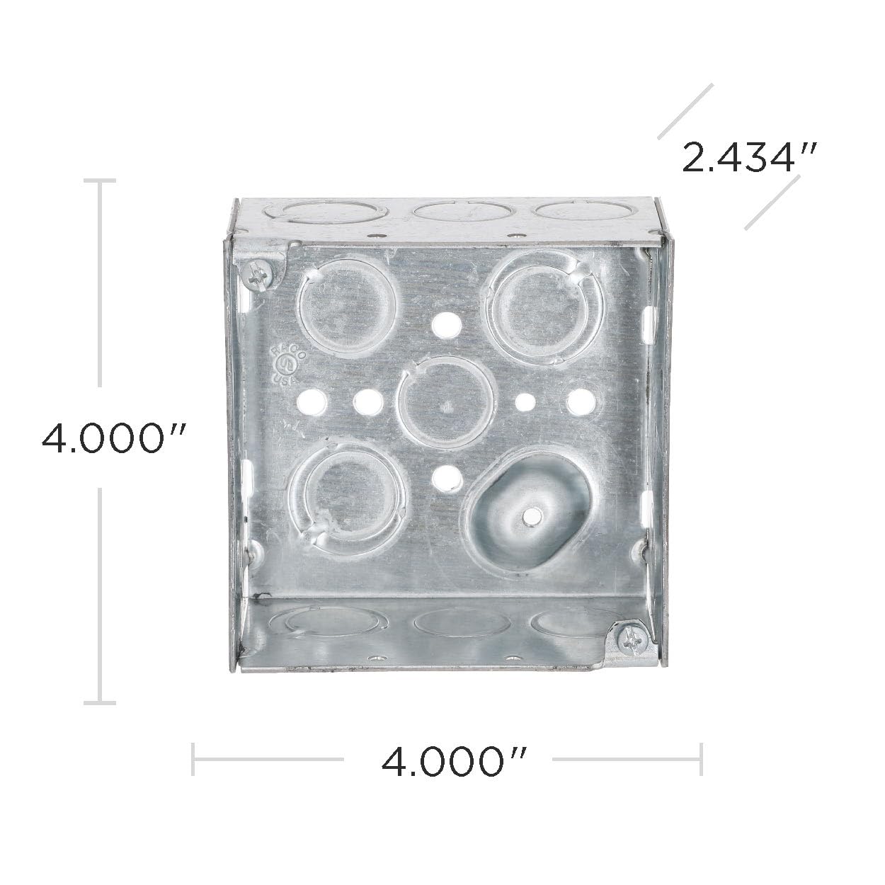 RACO 232 4 in. Square Electrical Box, 2-1/8-Inch Deep, 1/2-in. and 3/4-in. Side Knockouts, Welded, Gray, 25-Pack - Image 5