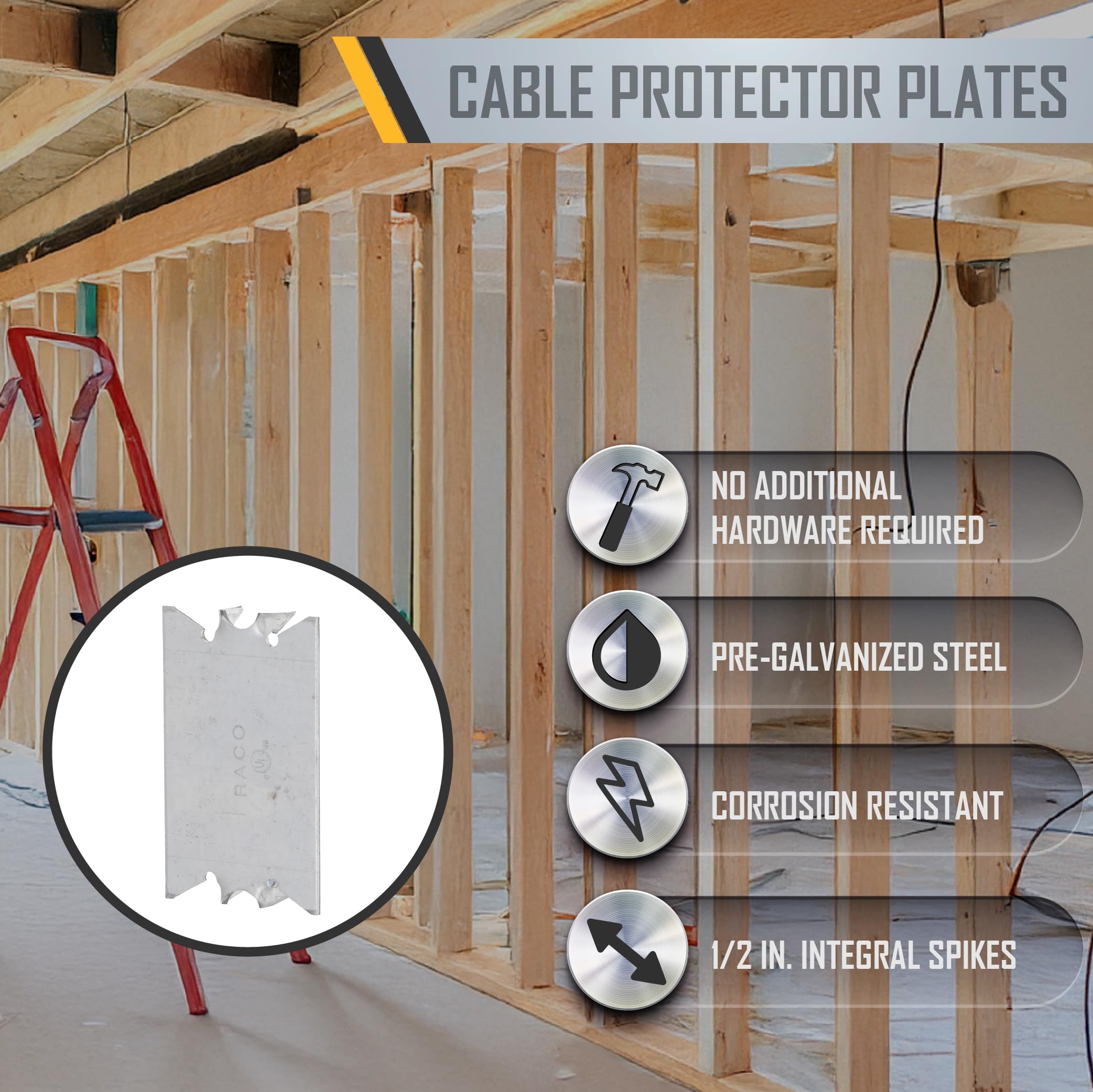 RACO 2710 Cable Protector Plate for Wood Studs, 2-9/16-Inch Long (Pack of 200) - Image 3