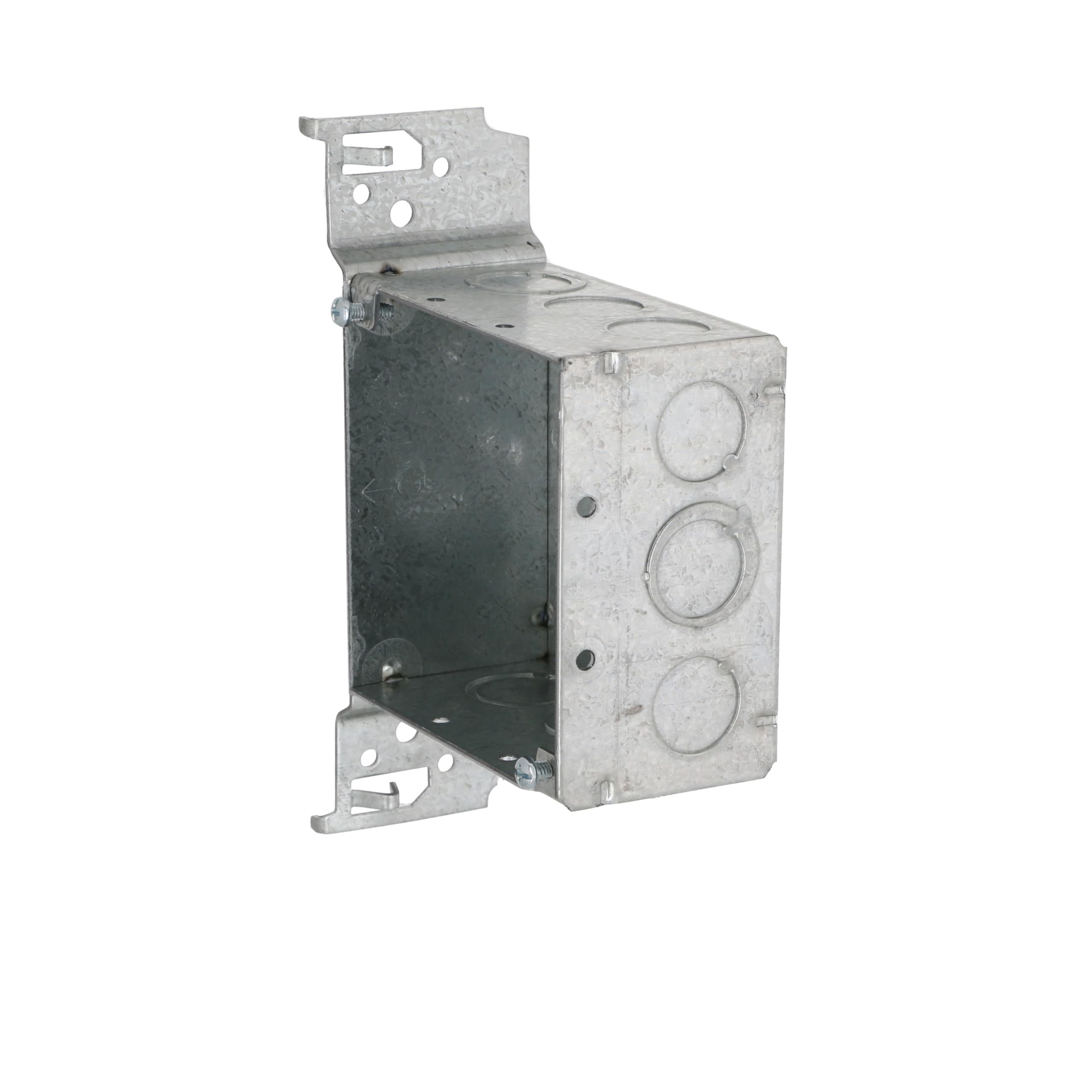 RACO 8235 2-1/8-Inch Deep, Eight 1/2-Inch Side Knockouts and 5 TKO Knockouts, Wood/Metal Stud Bracket, Welded 4-Inch Square Box, Flush, Gray - Image 3