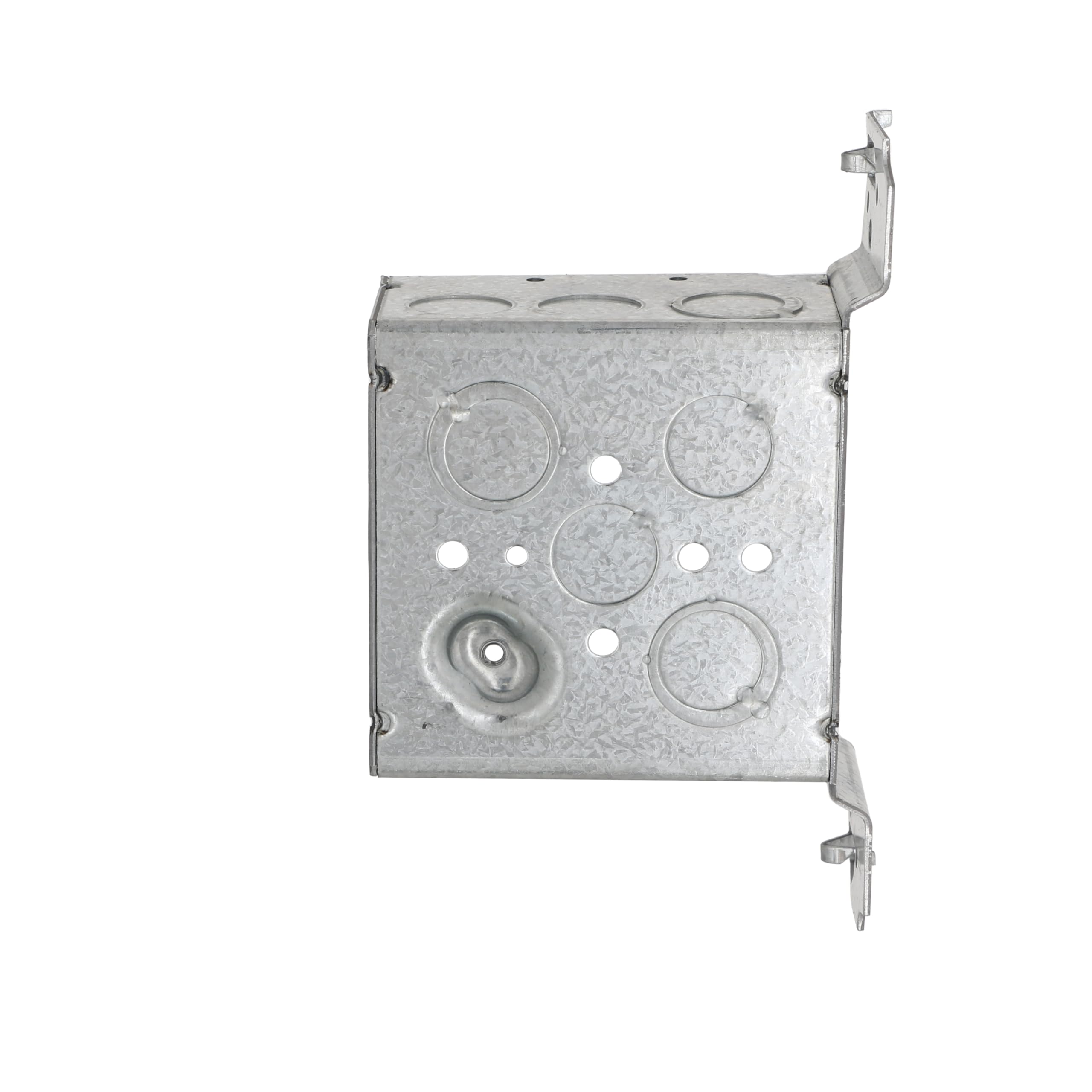 RACO 8235 2-1/8-Inch Deep, Eight 1/2-Inch Side Knockouts and 5 TKO Knockouts, Wood/Metal Stud Bracket, Welded 4-Inch Square Box, Flush, Gray - Image 4