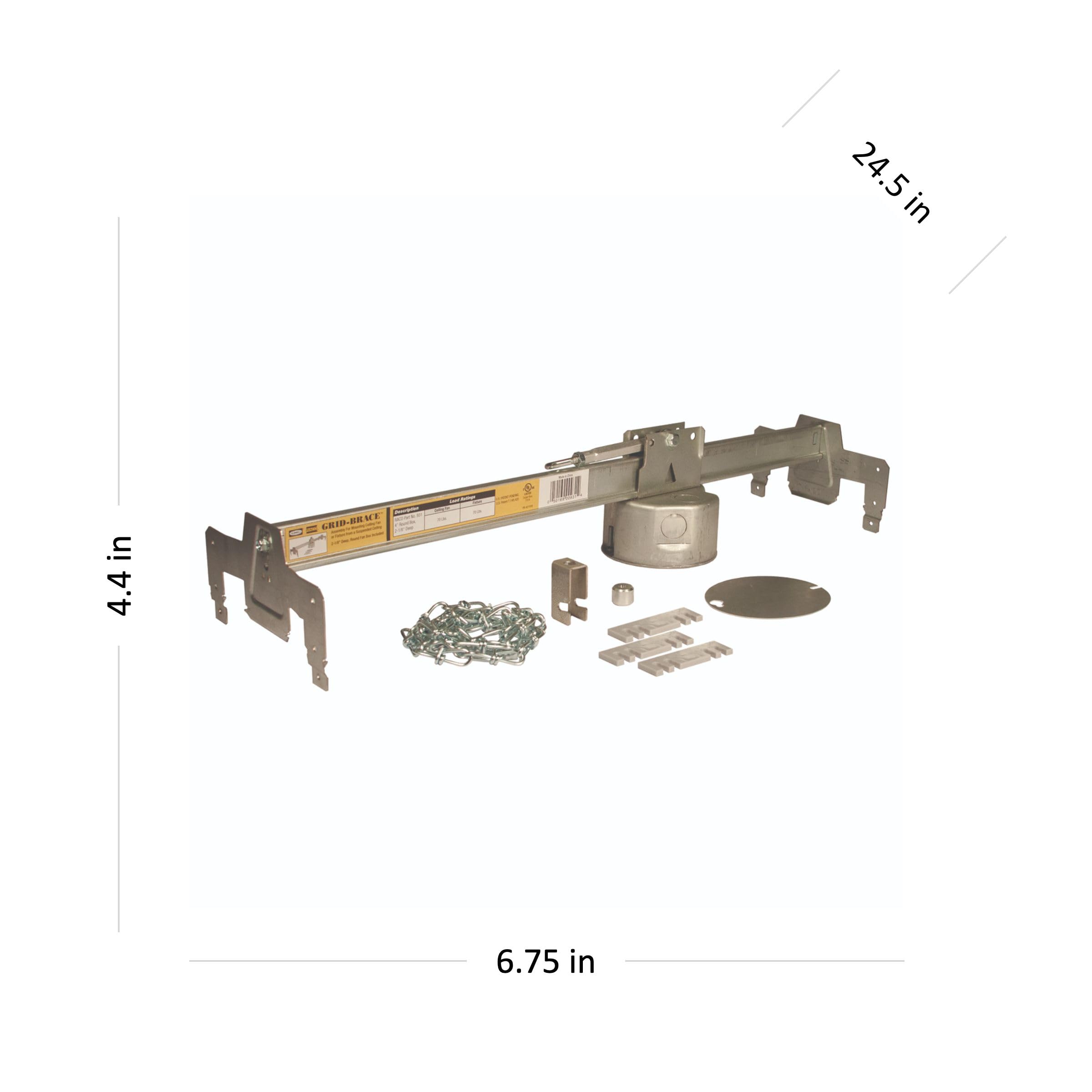 Raco 931 Grid-Brace with 4 in. Round Ceiling Box, 2-1/8 in. Deep, Two 1/2 & Four 1/2 & 3/4 in. Concentric KO's Gray - Image 8